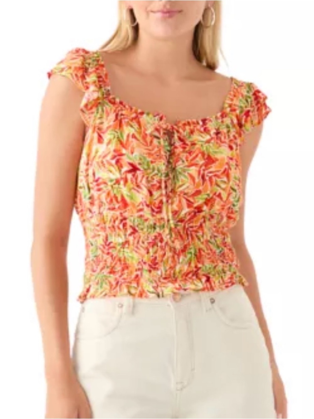 BCX Orange Multi Ruffle Smocked Crop Top